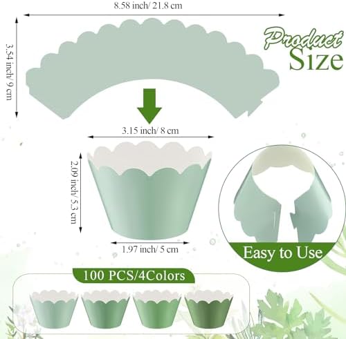 Domensi 100 Pcs Sage Green Cupcake Wrappers Rustic Baking Cups Wedding