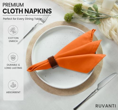 Ruvanti Cloth Napkins Set of 12, Cotton Enrich 18”x18” - Orange/Fall