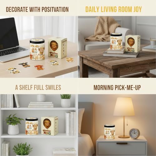 Positive Highland Cow Jar with 60 Affirmation Cards, Emotional Support Highland Cow Gifts, Stress Relief Gifts For Women, Teens, Men, Christmas Moo Highland Cow Decorations