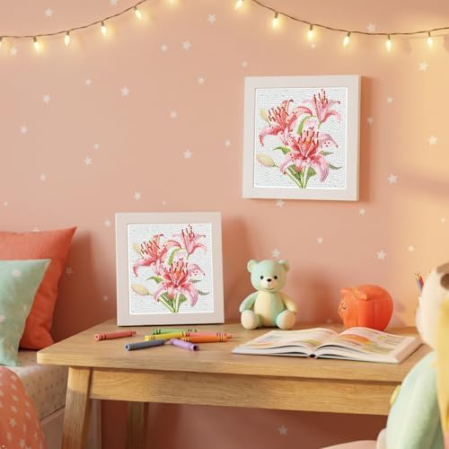 Tiwabb Diamond Art Kit for Kids with Frame,Lily Diamond Painting for Kids