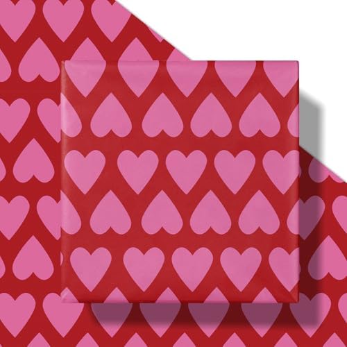 RUSPEPA Valentine's Day Wrapping Paper Roll, Mini Roll, Pink Heart Stripe Design, Red Gift Wrap for Girls, Wife, Wedding, Anniversary, Birthday, Valentine's Day, Bridal Shower, 17 Inches x 16.4 Feet