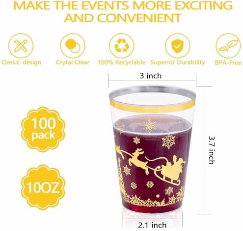 supernal 100pcs Christmas Party Cups,Gold Plastic Cups