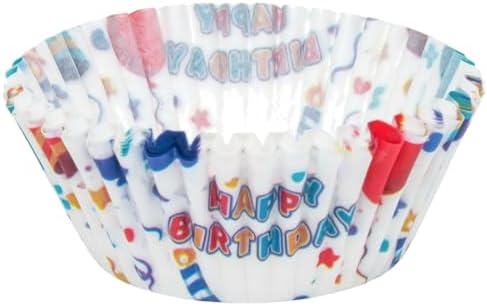 200 Paper Cupcake Liners, Muffin Liners or Baking Cups for Desserts, Muffins, Cupcakes and More Treats; Grease Proof, No Smell, Food Grade, Nut Serving Containers (Birthday)