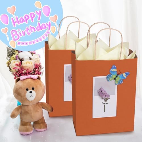 BagDream Medium Gift Bags with Handles 8x4.25x10.5 Inch Orange 100 Pcs Bulk