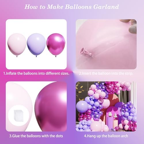 Pink and Purple Balloons, 131pcs Light Pink and Purple Balloons Arch Kit