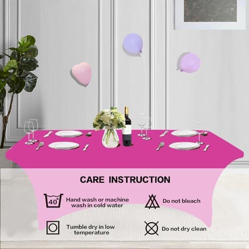 IVAPUPU 8FT Table Cloth for Rectangular Spandex Fuchsia Table Cover