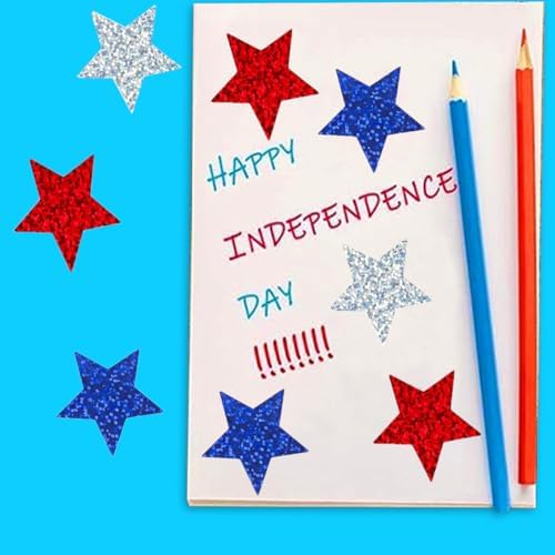 500 Pcs Christmas Stickers Roll 1In Star Sticker Xmas Red White and Blue Laser Glitter Patriotic Star Label for Independence Day Memorial Day Reward Envelope Journal Decor