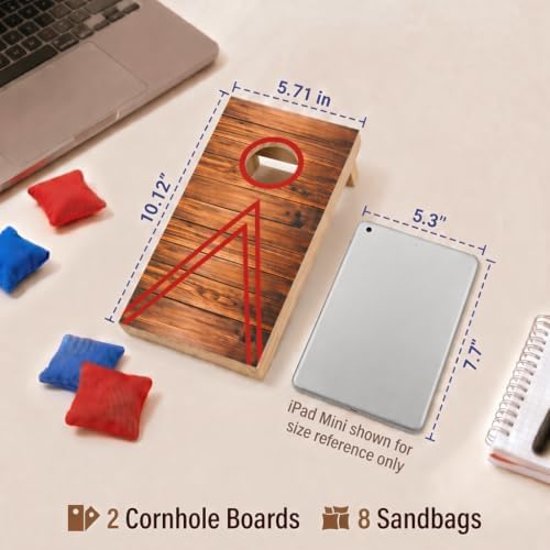 Mini Cornhole Set for Adults, Tabletop Bean Bag Toss Game with 2 Wooden Boards and 8 Bean Bags, 10.12 x 5.71 in Desktop Cornhole Games for Office, Home, Game Night, Party Gift