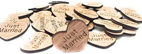 Just Married Engraved Wooden Heart Table Scatter, 100 1-Inch Hearts