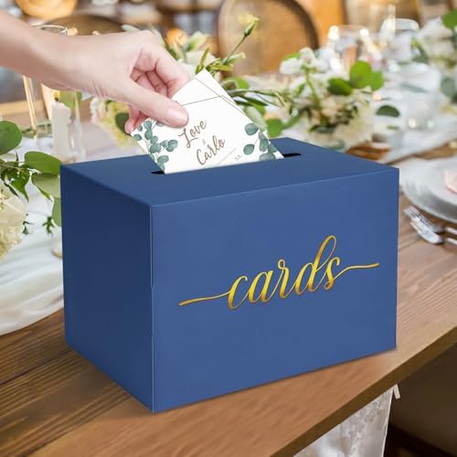 Navy Blue and Gold Foil Card Box for Party, 1 Pack