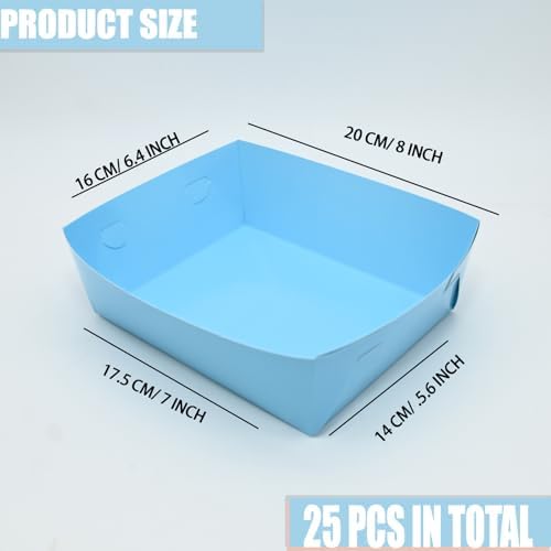 25 Pcs Paper Food Tray 4 lb Large Food Boats Nacho Plates Disposable Serving Snack Trays Large Paper Food Trays Boat for Nachos, Hotdogs, Tacos, Fries (Blue)