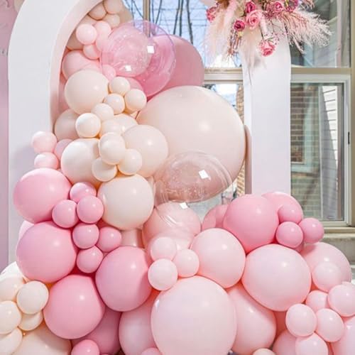 PartyWoo Pastel Pink and White Balloon Arch Kit 140pcs Different Sizes