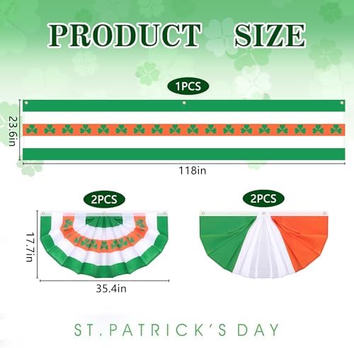 EBaokuup 5 Pcs St. Patrick's Day Flag Bunting Set, St Patricks Day Large Long Hanging Banner with Fan Flags, Irish Shamrock Bunting Flag for Garden Patio Parade Party Decor