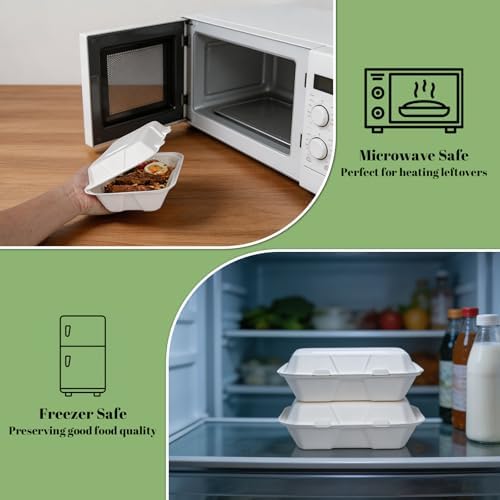 Lucklot 100 Pack 9×6 Inch White Compostable Bagasse Takeout Food Containers