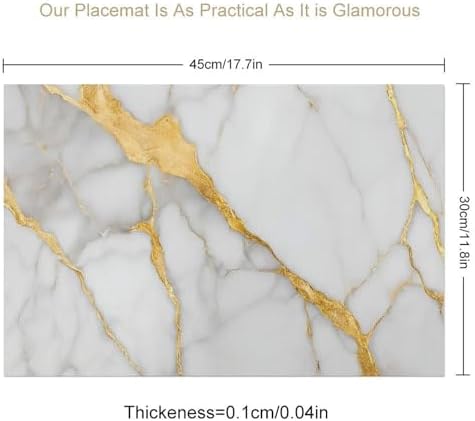 Marble Abstract White Gold Modern Luxury Placemats Set of 6, 12x18 Inch