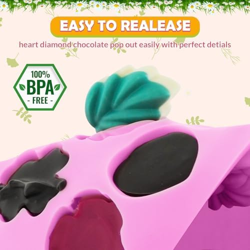 HKNMTT Flower Candy Molds Silicone, Small 9 Shapes Bite Size Chocolate Gummy Jello Gelatin Spring Cute Bow Rose Leaf Dessert Wax Melt Ice Cube Moulds Food Grade Treats Making Oven Safe Kids DIY Set