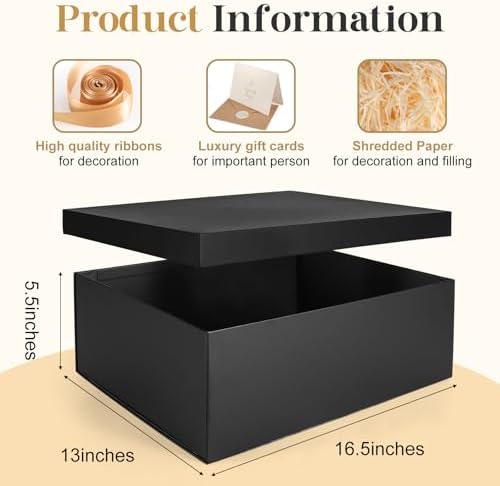 Gift Box, 16.5x13x5.5 inches Large Black Gift Boxes with Lids for Presents