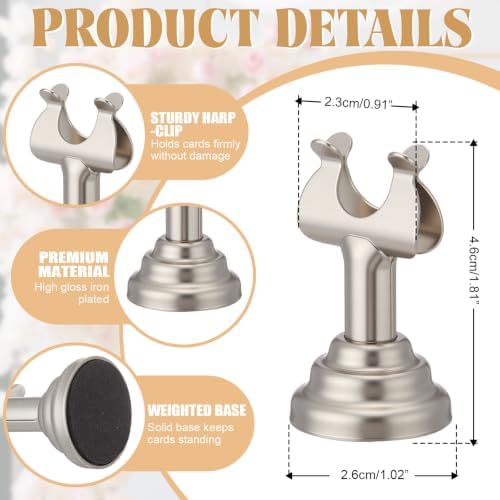 24 Pcs Warm Silver Table Number Holder Metal 1.8 in Card Holder