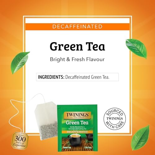 Twinings Decaffeinated Green Tea Individually Wrapped Bags, 100 Count (Pack of 1), Smooth Flavour, Enticing Aroma, Enjoy Hot or Iced, 100 Teabags