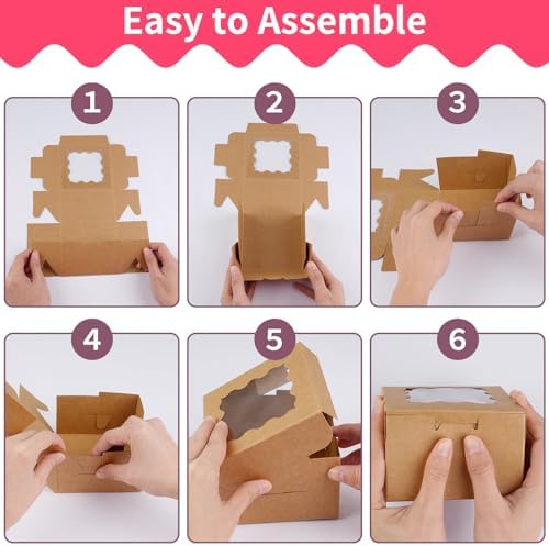 WINKIO Cookie Boxes with Window, Small Bakery Boxes for Dessert Pastry