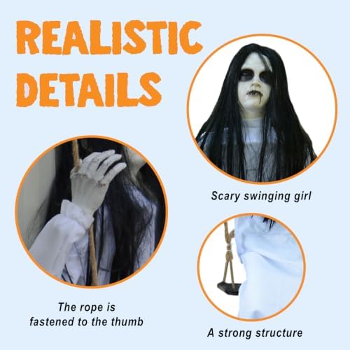 PARTYGEARS Halloween Decorations Props Hanging Swinging Girl with Creepy Expressions, Hanging Ghosts The Best Indoor and Outdoor Scary Decorations for Halloween(White)