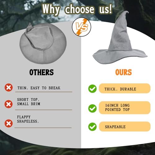 NTIERA Witch Hat, 18IN Wizard Hat Cosplay Accessories for Halloween Costume Party Christmas Masquerade Carnivals