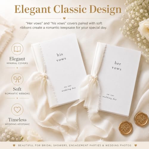 2 Set Wedding Vow Books His and Hers,White A6 Elegant Wedding Vow Books with Ribbons,Stylish Engagement Keepsake & Bridal Shower Essential