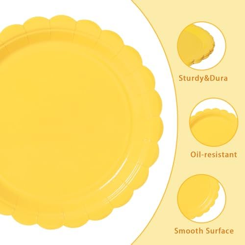 Vyntra 50 Pcs Yellow 7 Inch Scalloped Paper Dessert Plates