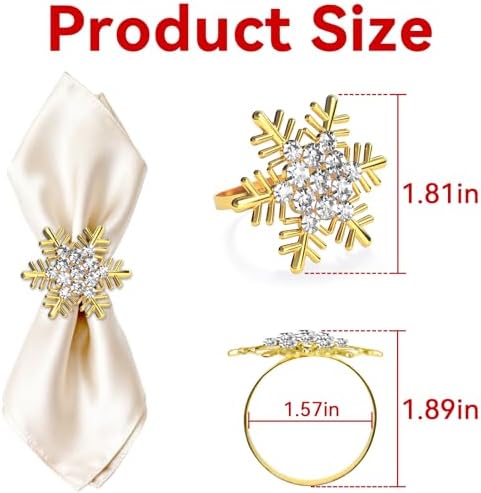 ZeeDix Christmas Gold Snowflake Napkin Rings Set of 6, Napkins Ring for Dinning Table - Rustic Dinner Tables Decoration for Wedding Receptions Christmas Thanksgiving Holiday Party Dinner Parties