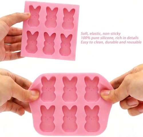 Easter Silicone Molds for Chocolate, 6-Cavity Bunny Shape Chocolate Molds Cute 3D Rabbit Baking Supplies for DIY Cake Decoration, Chocolate, Candy, Jello, Pastry, Muffin, Bread, Ice Cube