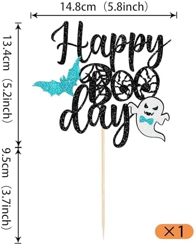 1 Pack Happy Boo Day Halloween Cake Topper Glitter Happy Boo Day Ghost Cake Pick Baby Shower Kids Birthday Happy Halloween Party Cupcake Decoration Supplies Blue