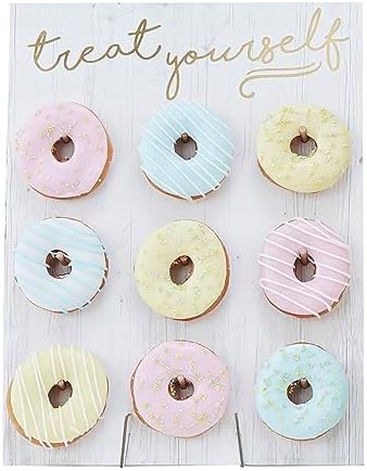 Ginger Ray Gold Foiled Treat Yourself Donut Wall Party Display Fits 9 Doughnuts, White,42cm x 32cm