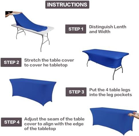 IVAPUPU 6FT Table Cloth for Rectangular Spandex Royal Blue Table Cover