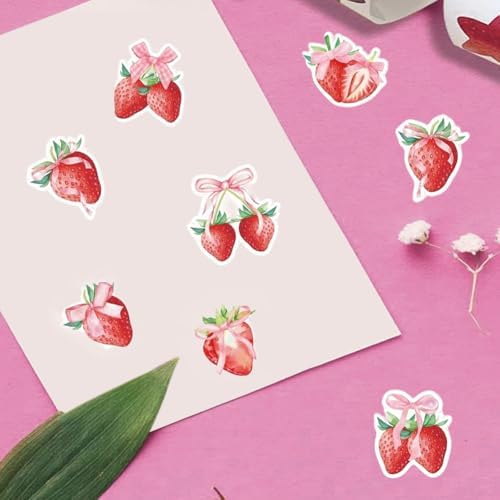500PCS Fruit Stickers Rolls 8 Styles Strawberry Sticker 1in Self-Adhesive Waterproof Vinyl Stickers Decor for Birthday Party Envelopes Scrapbook Decorations