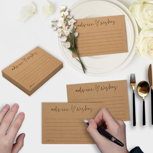 Advice and Wishes Cards Set with Message Notes and Keepsake Options, Guest Book Alternative for Baby Shower, Wedding, Bridal Shower, Graduation and Birthday Celebrations (50, Brown, White Color Set)