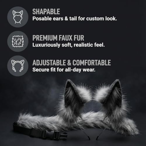 CHOICEONE Cat Fox wolf Ears and Tail Set with Paws Gloves Faux Fur Animal Cosplay Costume Accessories for Halloween Party