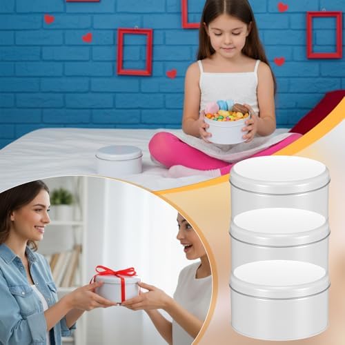 10 Pack Pure White Cookie Tins with Lids Round Mini Cake Gift Metal Empty Tin Cookies Container Tin Cans with Lids for Cakes Tinplate Box for Storing Snack Chocolate Baking