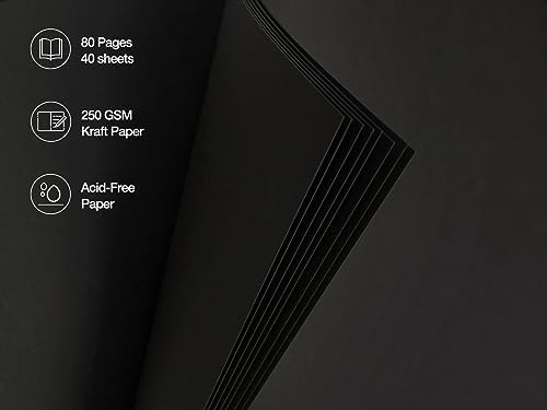 potricher 8 x 8 Inch DIY Scrapbook Album 80 Pages with Kraft Paper, Black