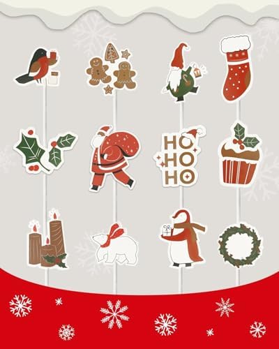 Bake Choice 400 Pcs Christmas Cupcake Liners with 12 Pcs Cupcake Toppers, Mini Cupcake Liners, Mini Muffin Liners for Xmas Party, Baby Shower, Christmas Holiday, Birthday Party