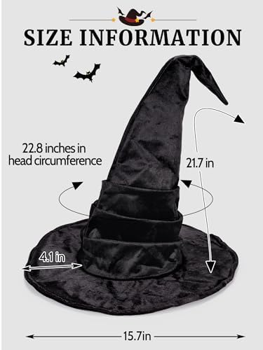 Ultrafun Women's Large Ruched Witch Hat Halloween Black Witch Wizard Hat Costume Accessory Adult