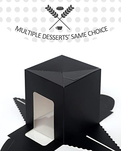 qiqee Auto Pop-up Black Cupcake Boxes Individual 100 Packs Cupcake Holders Disposable Single Cupcake Boxes with Window 3.7"x3.7"x4.5" Cupcake Containers