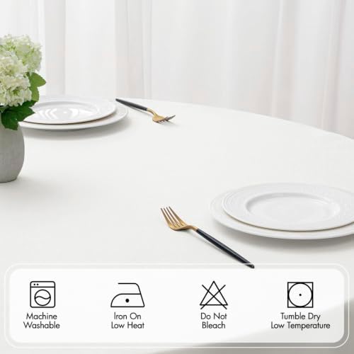 MIULEE White 60 Inch Round Linen Tablecloth with Decorative Cutouts