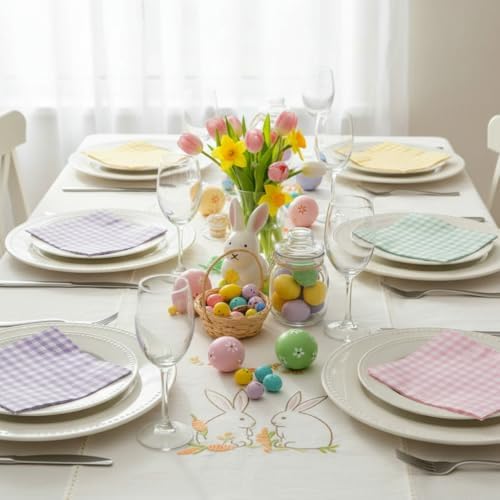 NatNarr 80 Pk Gingham Napkins Light Blue Napkins Disposable, 6.5"