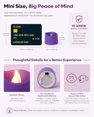 Homemory 50-Pack Purple Flameless Battery Tea Light Candles, 200+ Hours