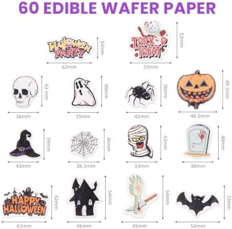 60pcs Wafer Paper Edible Halloween Cake Decorations Cupcake Toppers