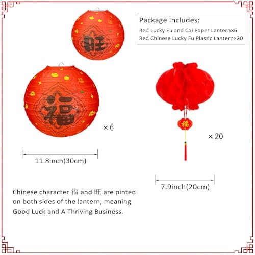 26Pack Paper Lanterns Chinese New Year Decorations 2026 Japanese Hanging Paper Lanterns Red 12in 8in for Lunar New Year Party Decorations Spring Festival Asian Hibachi Wedding Room Restaurant Decor