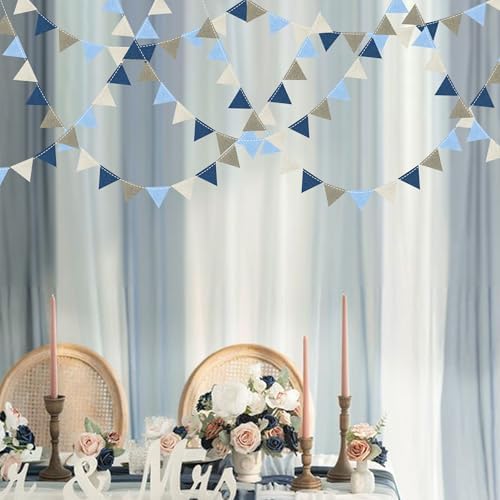 Dusty Blue Party Decoration Gray Blue Felt Hanging Triangle Mini Bunting Pennant Banner Flag for Birthday Wedding Nautical Ahoy Achor Bridal Shower Engagement Wedding Shower Party Decor Supplies