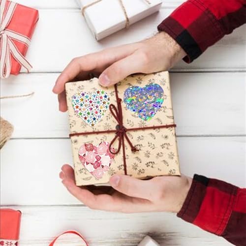 500 PCS Silver Glitter Heart Stickers, 1.5inch Silvery Metallic Sparkling Stickers Self Adhesive Waterproof Reflective Love Decorative Labels for envelopes Valentine's Day Mother's Day Decor