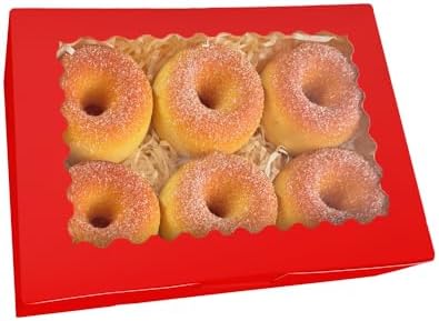 qiqee 50Pcs Red Cookie Box with Window 9x6x2.5 inch Pastry Macaron Bakery Box For Packaging