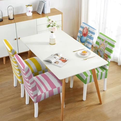 Easter Chair Covers Set of 4, Easter Decorations Stretch Removable Washable Dining Room Chair Protector Slipcovers for Easter Decor Holiday Party Kitchen Home Decorations (Easter 3, 4 PCS)